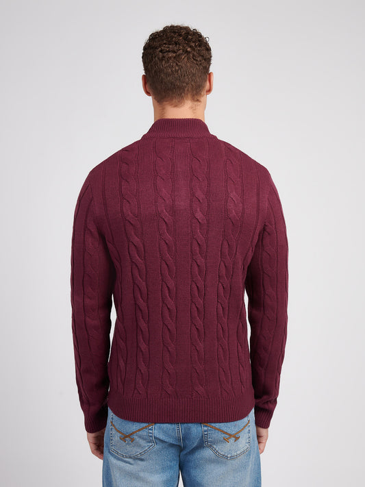 Mens Cable Knit Funnel in Grape Wine