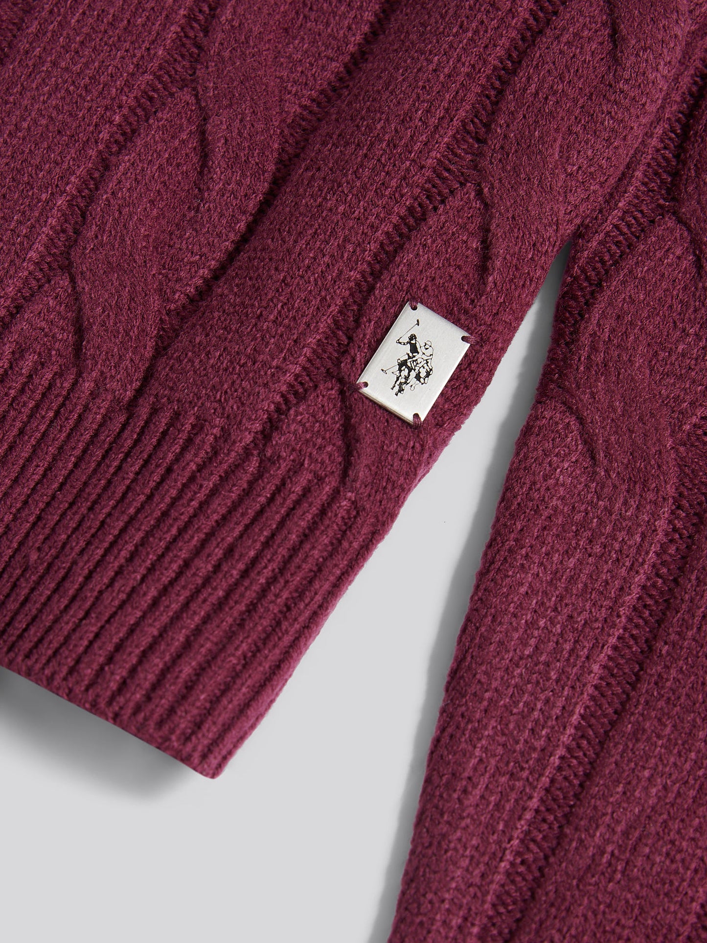 Mens Cable Knit Funnel in Grape Wine