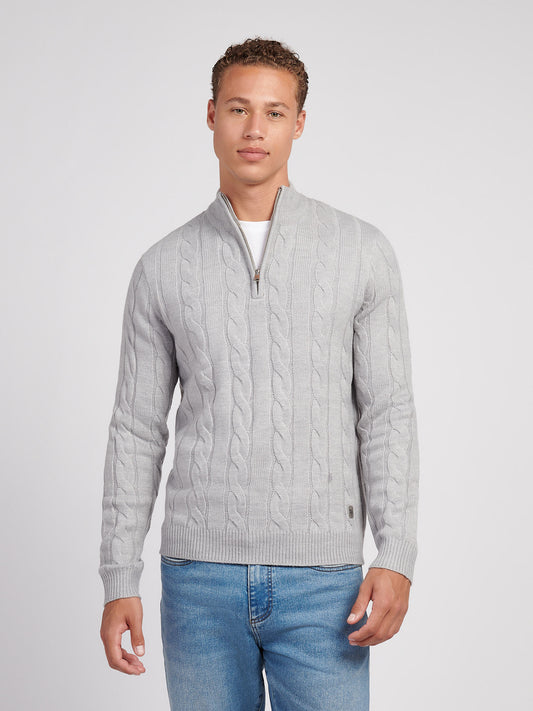 Mens Cable Knit Funnel in Vintage Grey Heather