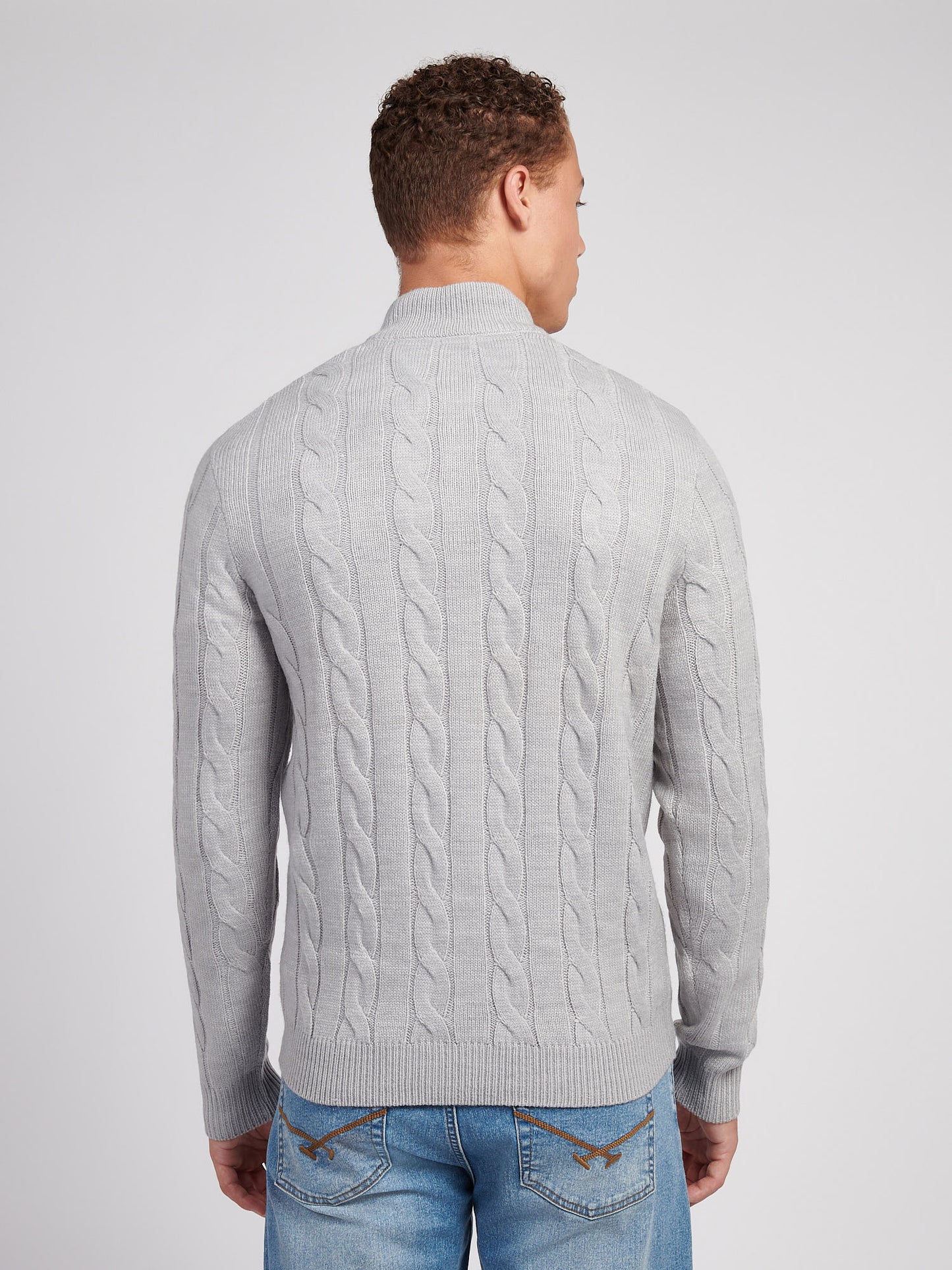 Mens Cable Knit Funnel in Vintage Grey Heather