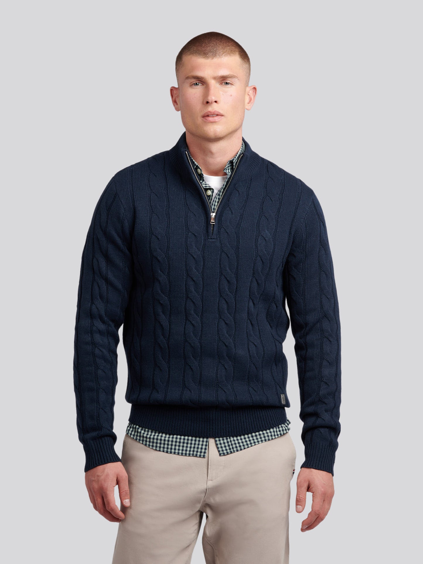 Mens Cable Knit Funnel in Dark Sapphire Navy