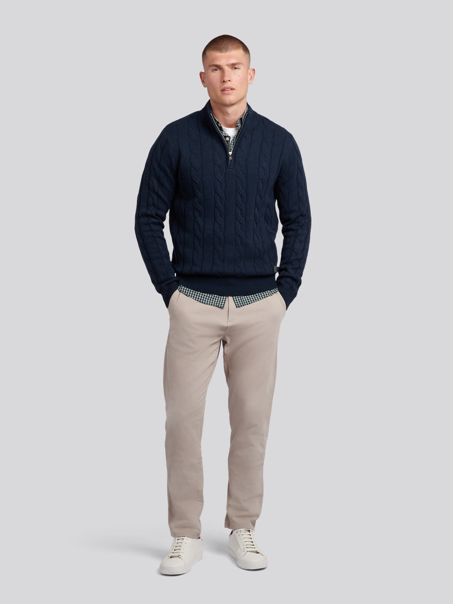 Mens Cable Knit Funnel in Dark Sapphire Navy