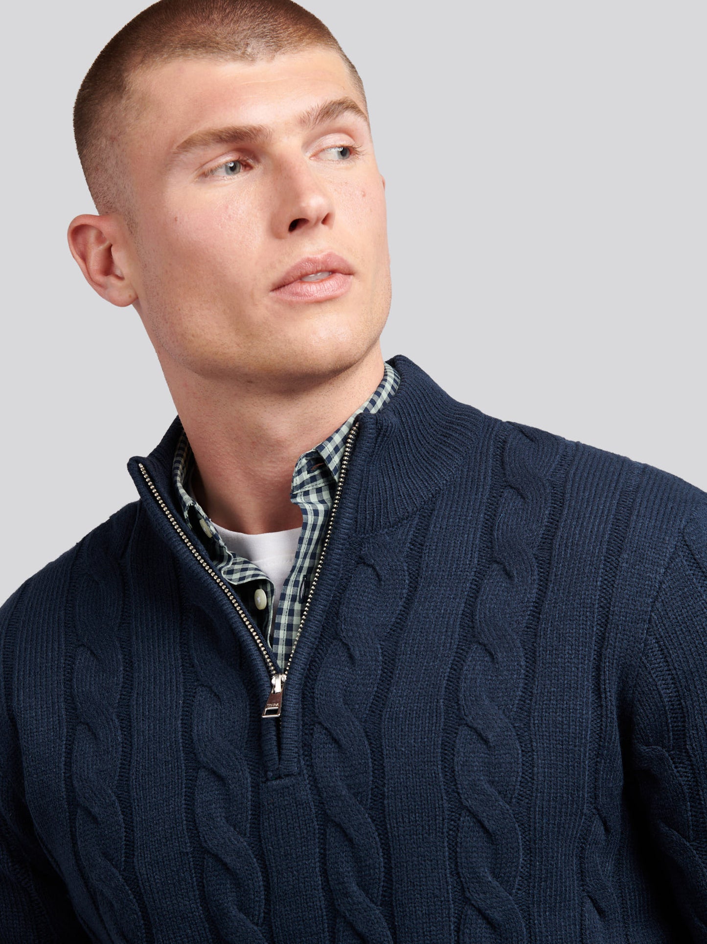 Mens Cable Knit Funnel in Dark Sapphire Navy