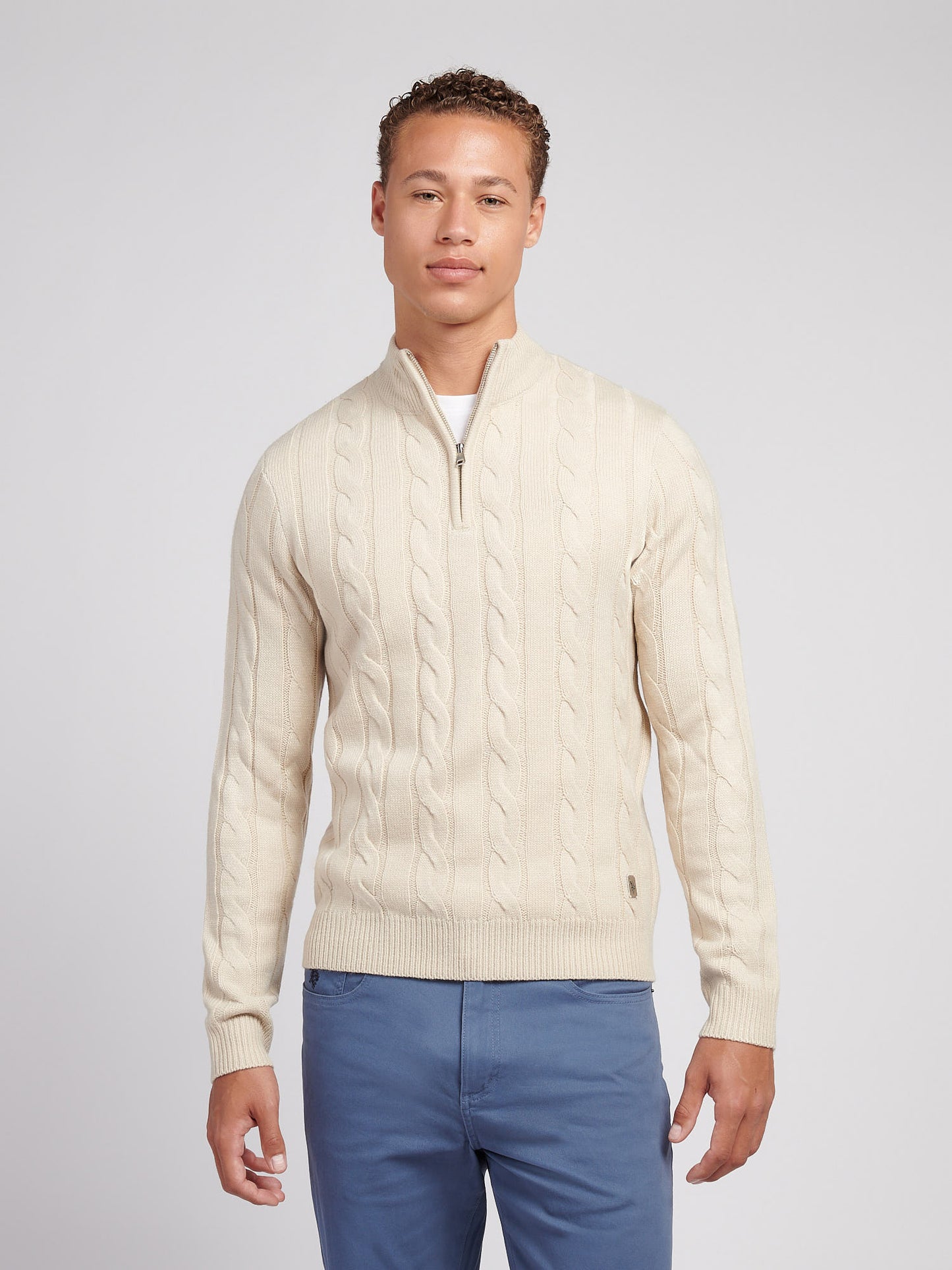 Mens Cable Knit Funnel in Birch Marl