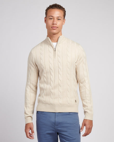 Mens Cable Knit Funnel in Birch Marl