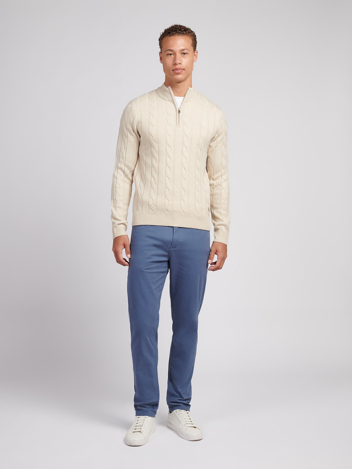 Mens Cable Knit Funnel in Birch Marl