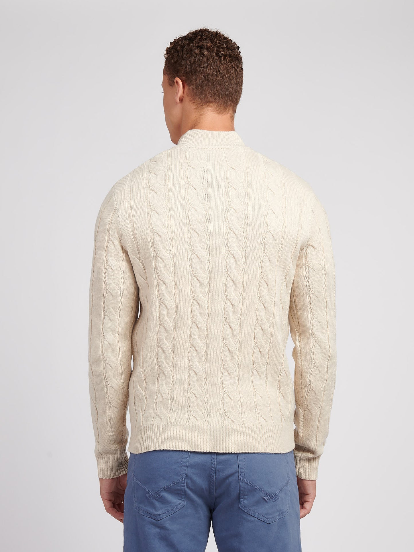 Mens Cable Knit Funnel in Birch Marl