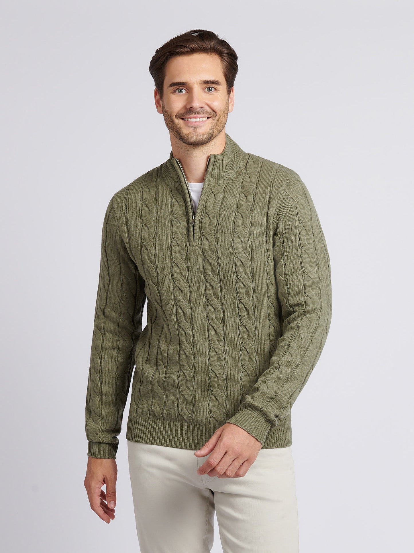 Mens Cable Knit Funnel in Mulled Basil