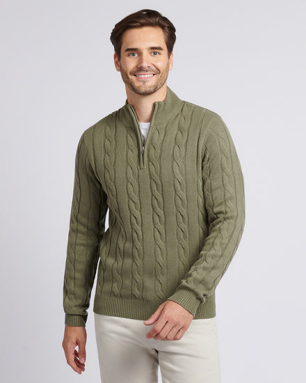 Mens Cable Knit Funnel in Mulled Basil