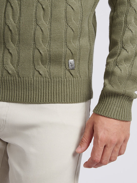 Mens Cable Knit Funnel in Mulled Basil