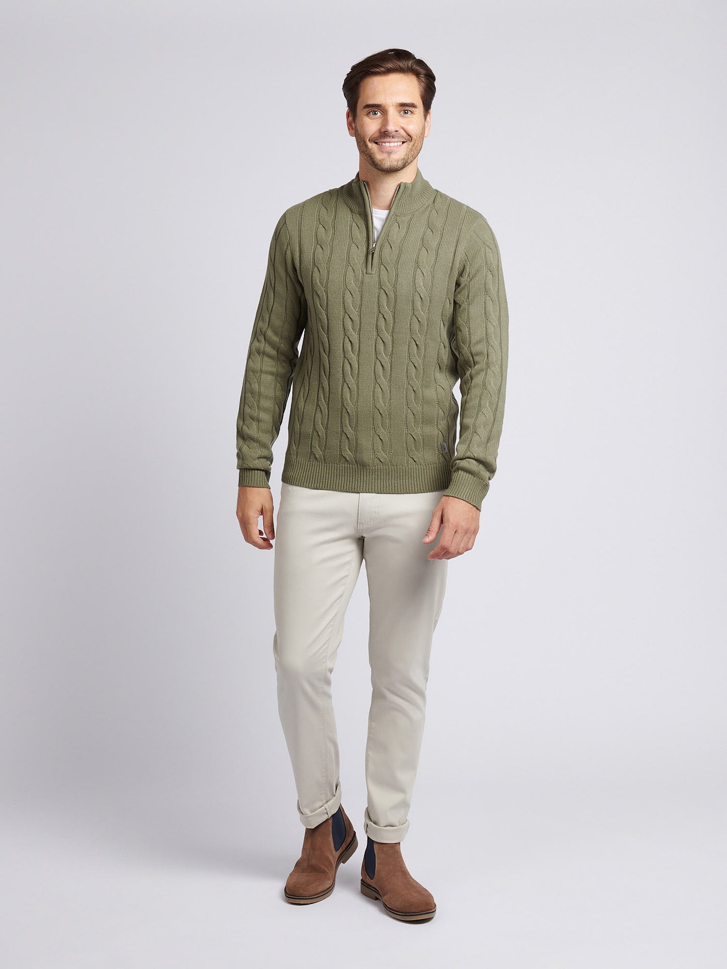 Mens Cable Knit Funnel in Mulled Basil