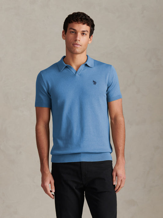 Mens Combed Cotton Double Horsemen Revere Polo Shirt Sea Spray
