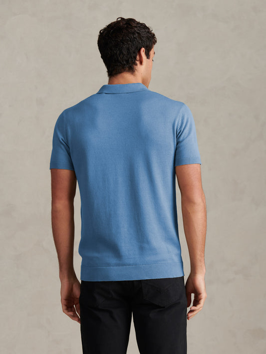 Mens Combed Cotton Double Horsemen Revere Polo Shirt Sea Spray