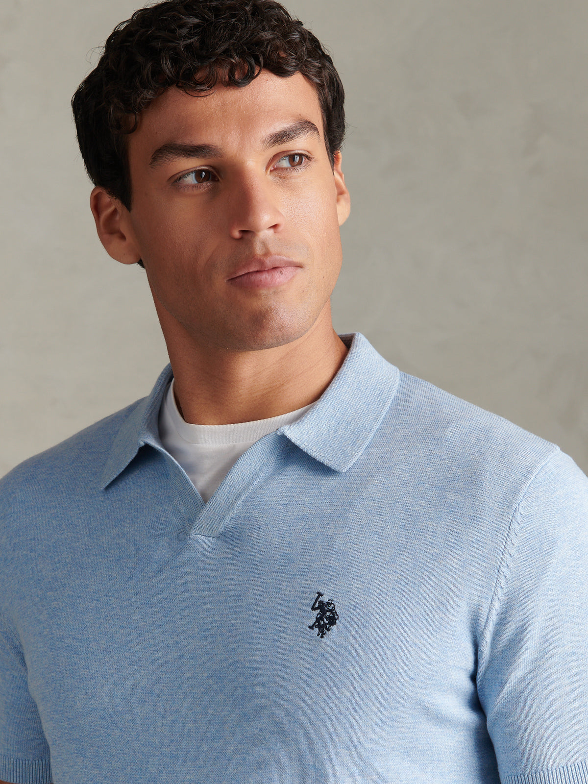 Mens Combed Cotton Double Horsemen Revere Polo Shirt Parisian Blue Marl