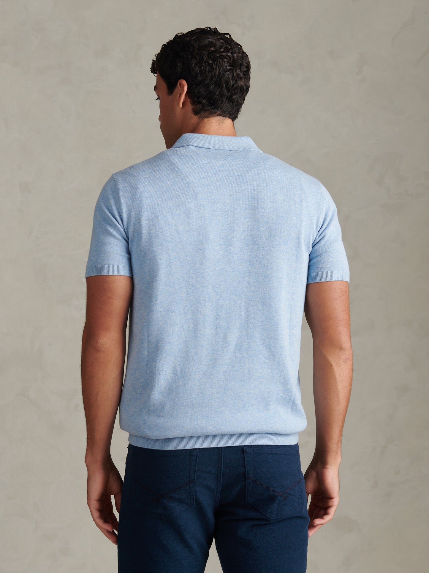 Mens Combed Cotton Double Horsemen Revere Polo Shirt Parisian Blue Marl