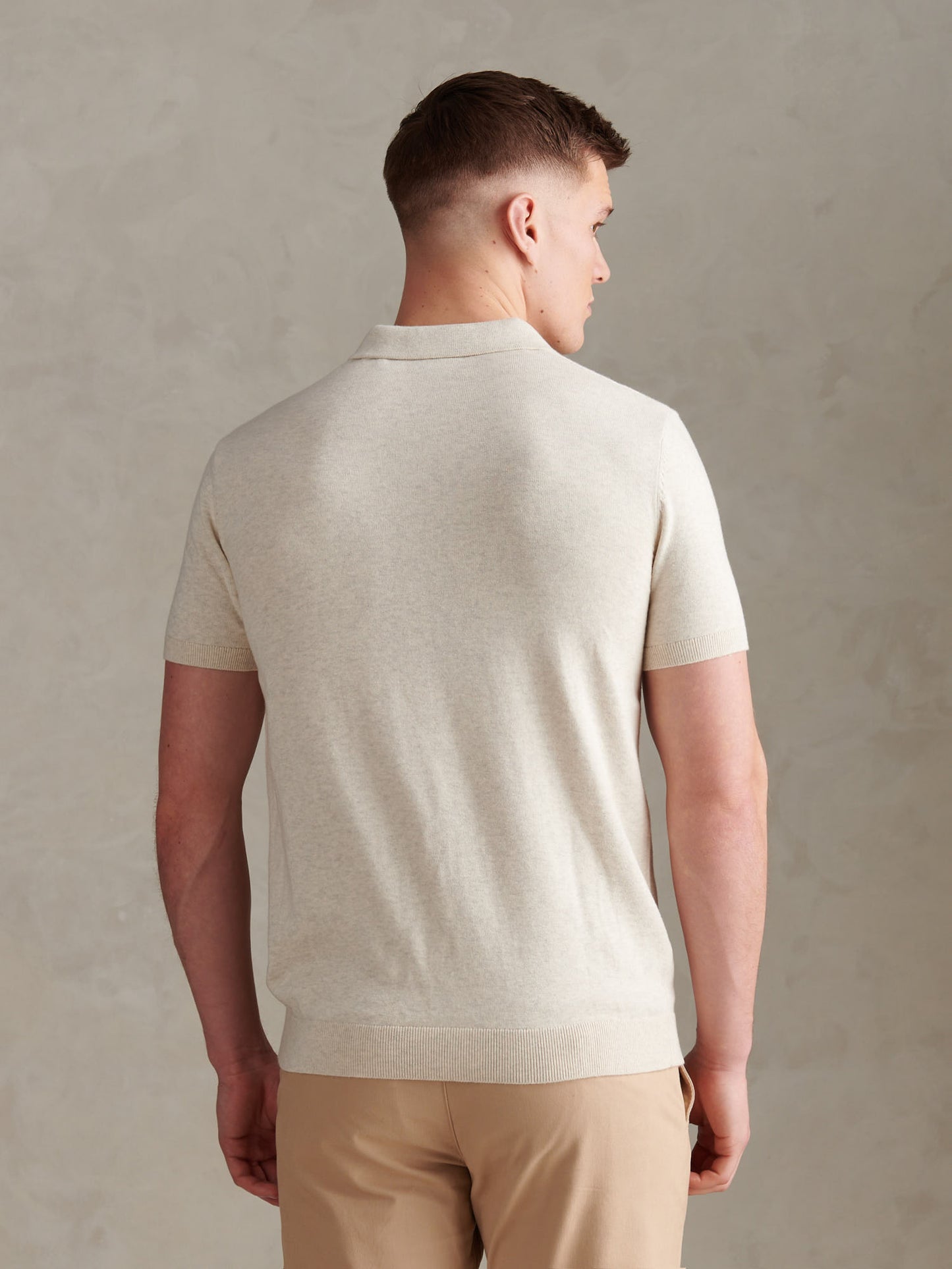 Mens Combed Cotton Double Horsemen Revere Polo Shirt Birch Marl