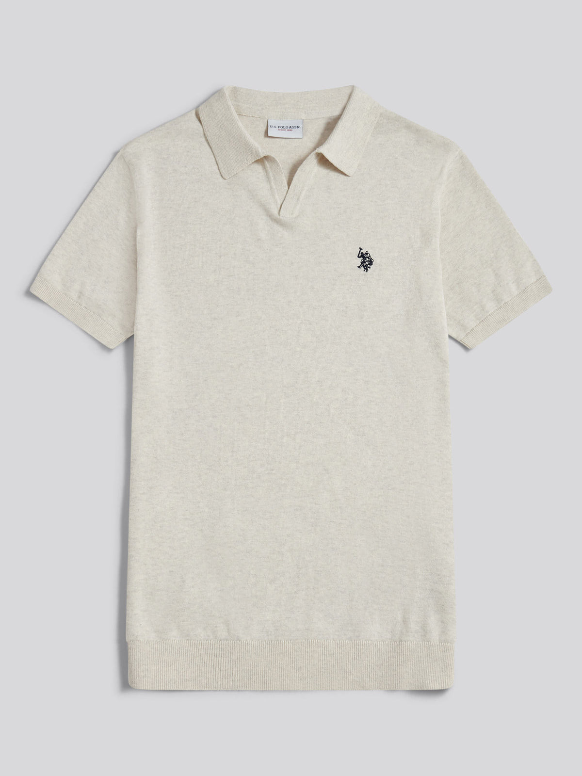 Mens Combed Cotton Double Horsemen Revere Polo Shirt Birch Marl