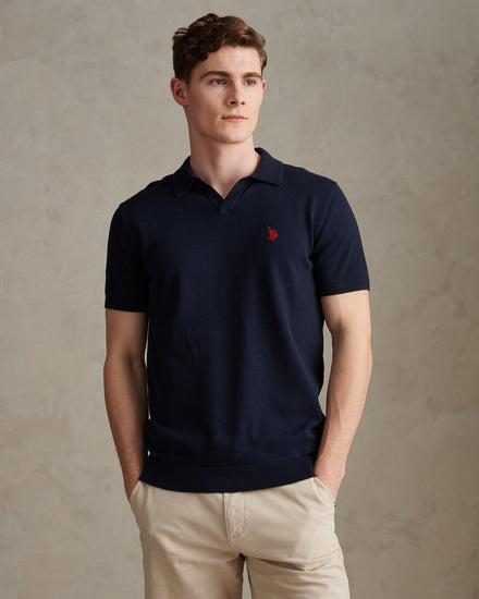 Mens Combed Cotton Double Horsemen Revere Polo Shirt Dark Sapphire Navy / Haute Red DHM