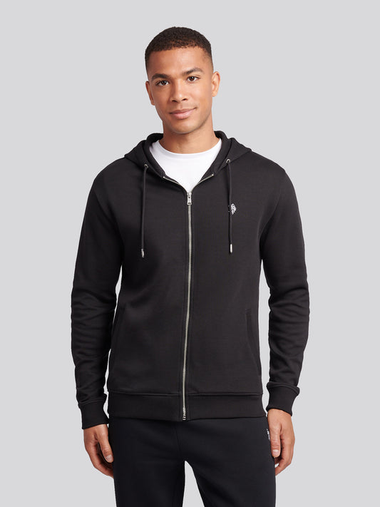 Mens Double Horsemen Zip Hoodie in Black Bright White DHM