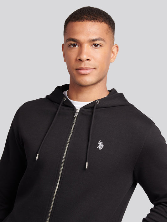 Mens Double Horsemen Zip Hoodie in Black Bright White DHM