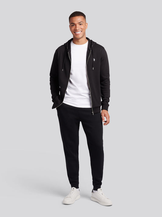 Mens Double Horsemen Zip Hoodie in Black Bright White DHM