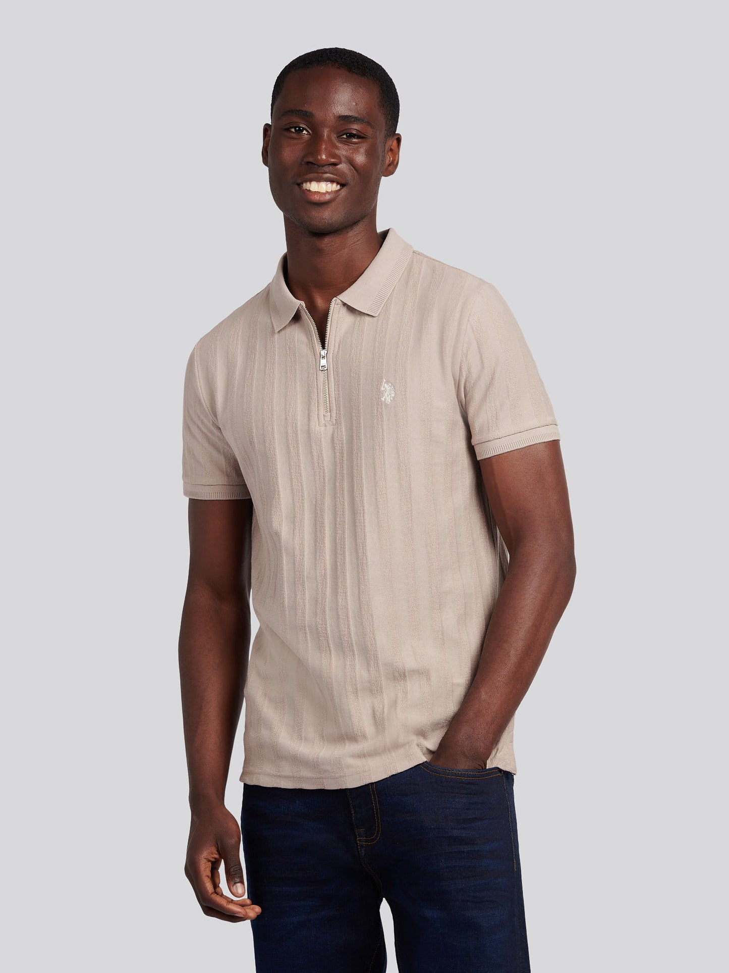 Mens Vertical Stripe Texture Polo Shirt in Atmosphere