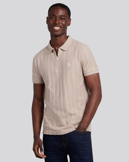 Mens Vertical Stripe Texture Polo Shirt in Atmosphere