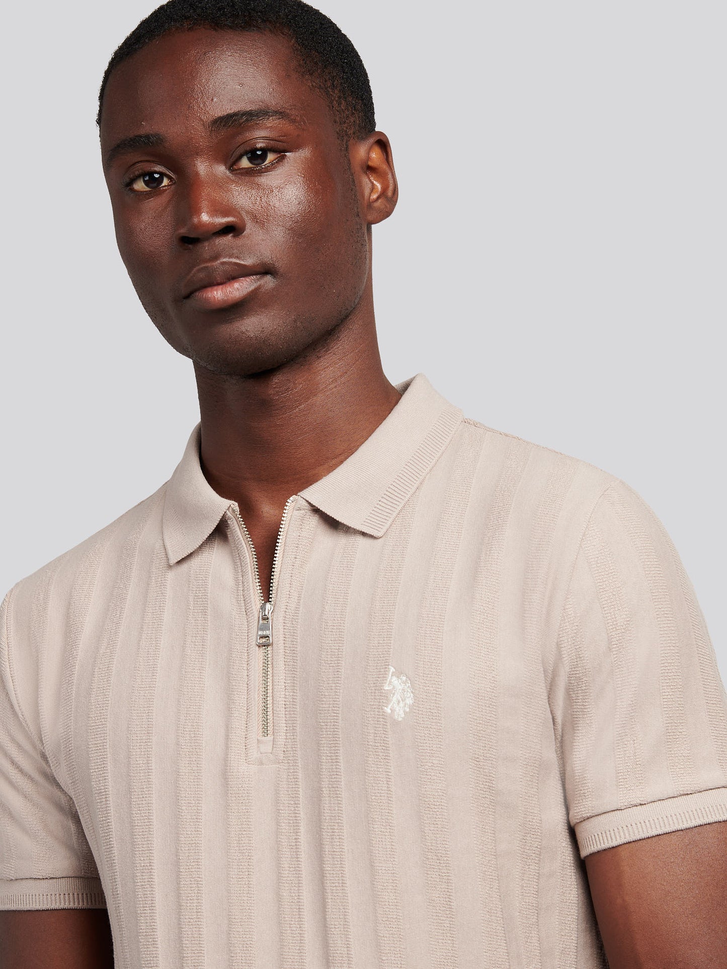 Mens Vertical Stripe Texture Polo Shirt in Atmosphere