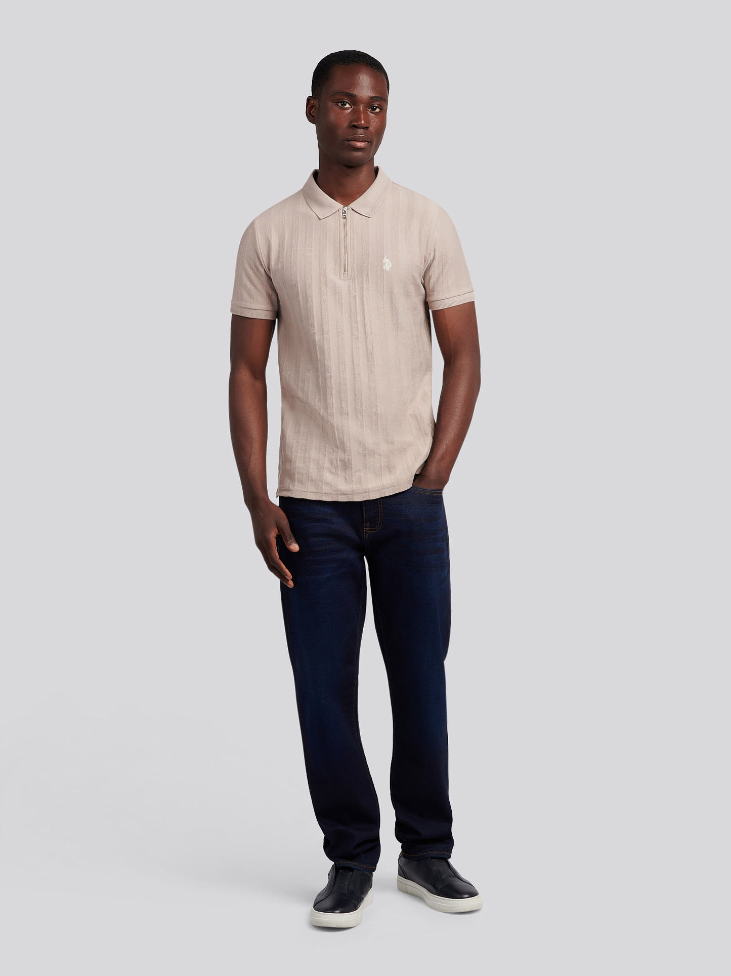 Mens Vertical Stripe Texture Polo Shirt in Atmosphere