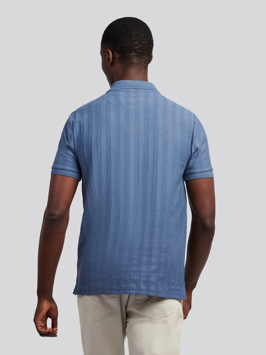 Mens Vertical Stripe Texture Polo Shirt in Vintage Indigo