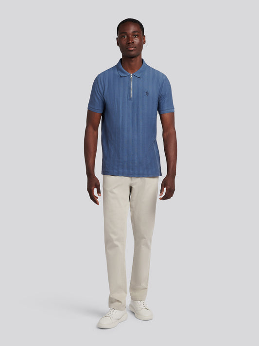 Mens Vertical Stripe Texture Polo Shirt in Vintage Indigo