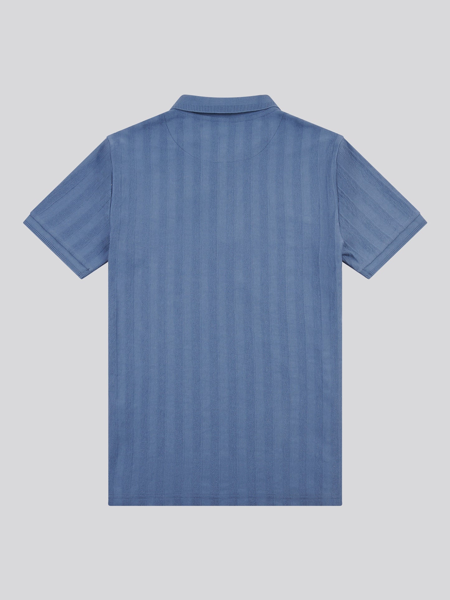 Mens Vertical Stripe Texture Polo Shirt in Vintage Indigo