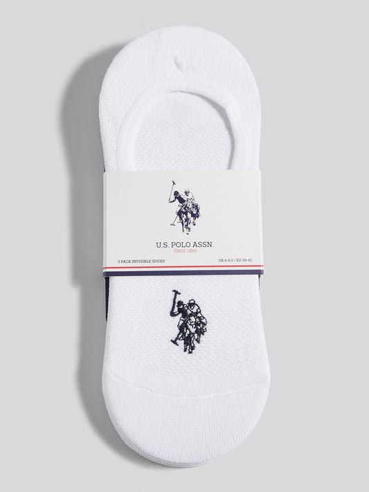 Mens 3 Pack Invisible Trainer Socks in Bright White