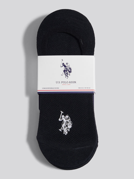 Mens 3 Pack Invisible Trainer Socks in Black Bright White DHM