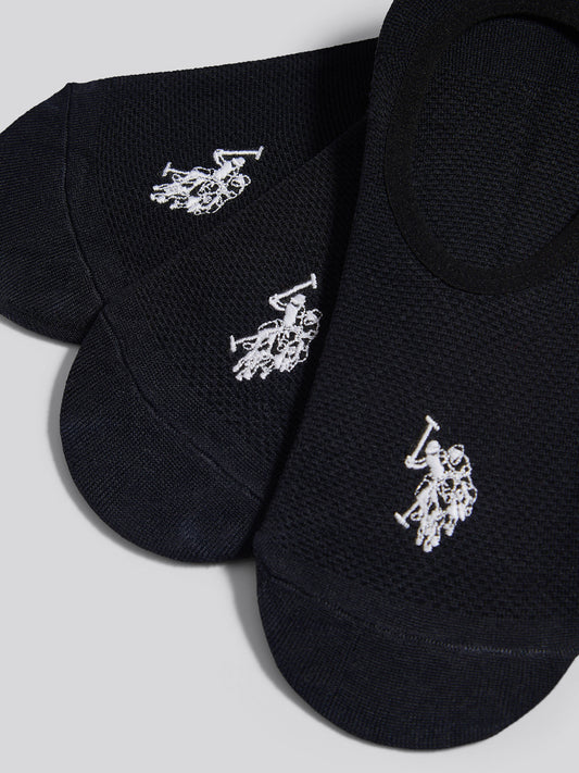 Mens 3 Pack Invisible Trainer Socks in Black Bright White DHM