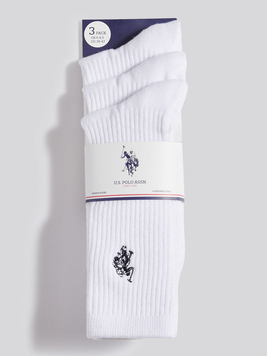 Mens 3 Pack Classic Sport Socks in Bright White
