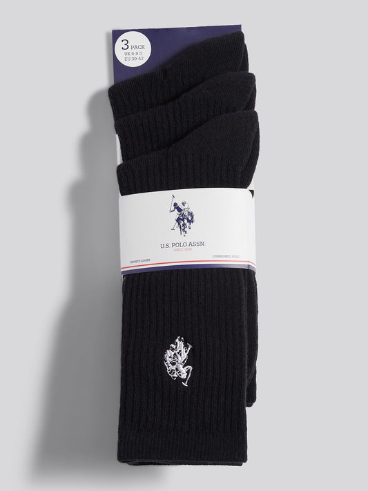 Mens 3 Pack Classic Sport Socks in Black Bright White DHM