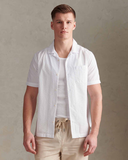 Mens Seersucker Revere Short Sleeve Shirt Bright White