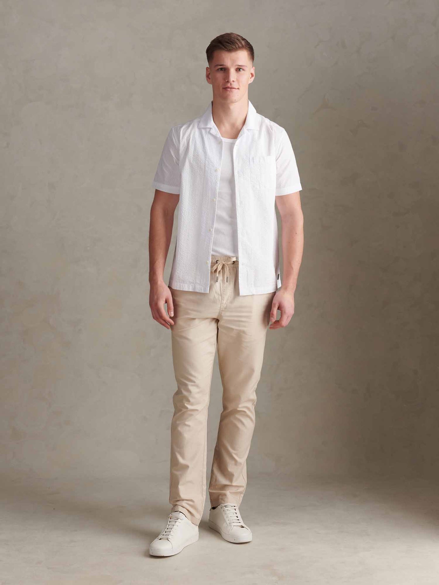 Mens Seersucker Revere Short Sleeve Shirt Bright White
