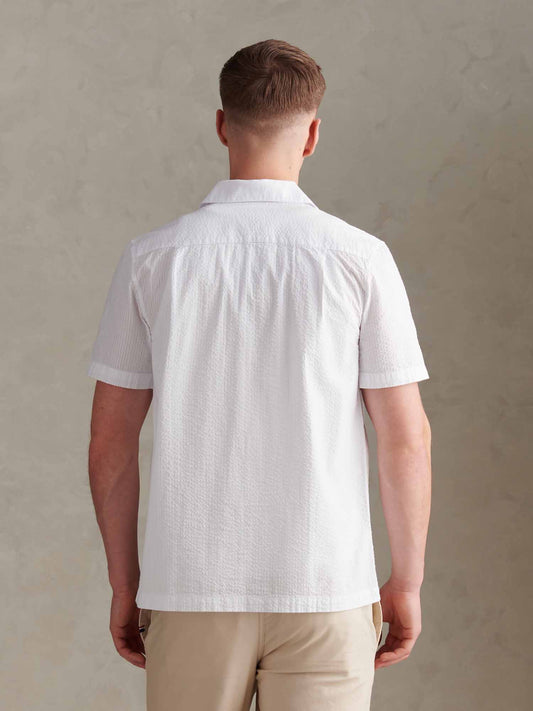 Mens Seersucker Revere Short Sleeve Shirt Bright White