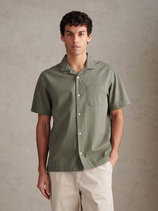 Mens Seersucker Revere Short Sleeve Shirt Mulled Basil