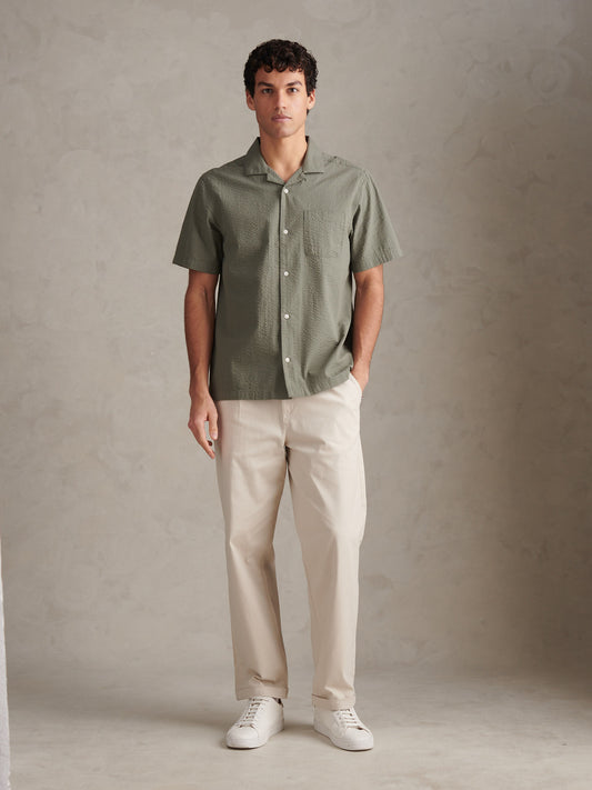 Mens Seersucker Revere Short Sleeve Shirt Mulled Basil