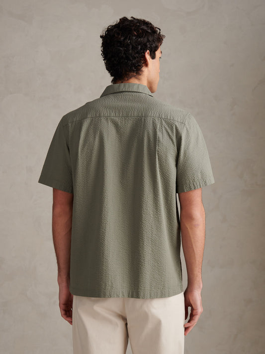 Mens Seersucker Revere Short Sleeve Shirt Mulled Basil