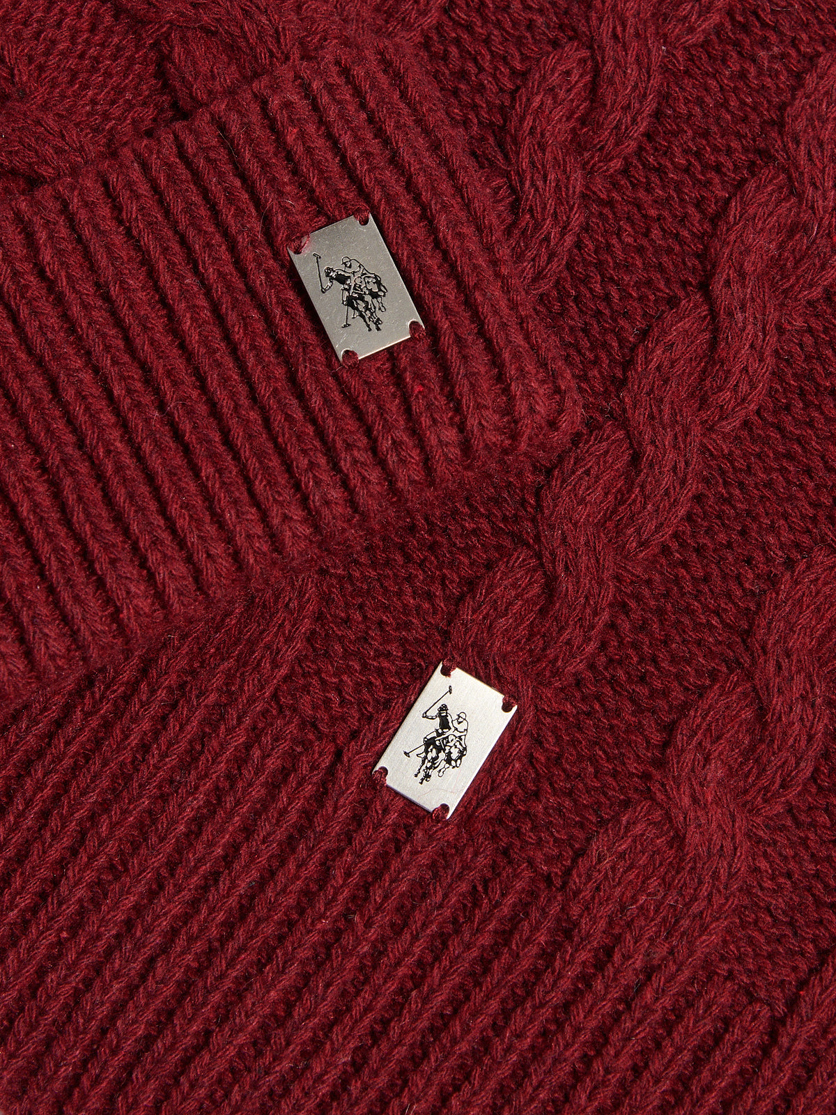 Mens Cable Knit Beanie & Scarf Box Set Cabernet