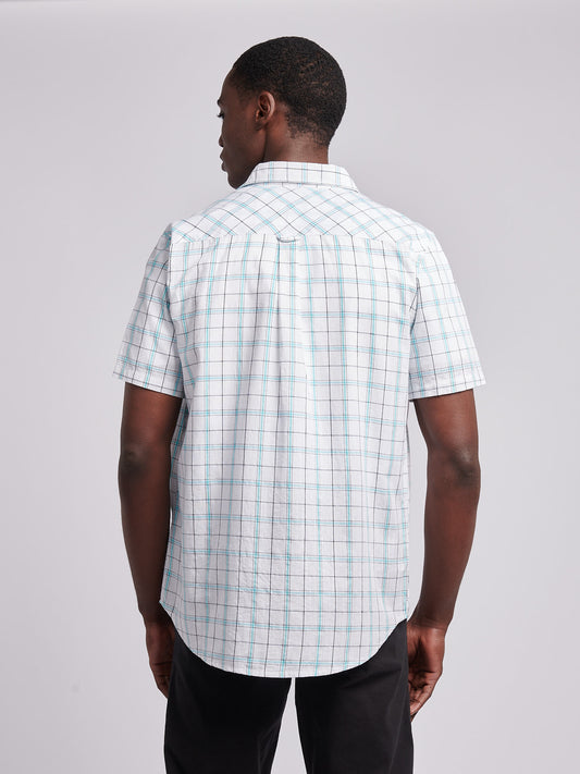 Mens Double Horsemen Checked Short Sleeve Shirt in Bright White