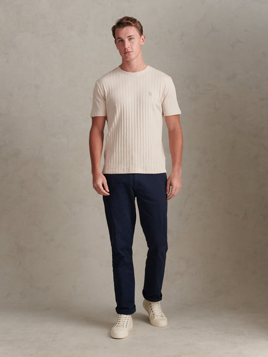 Mens Vertical Texture Loose Knit T-Shirt Beige