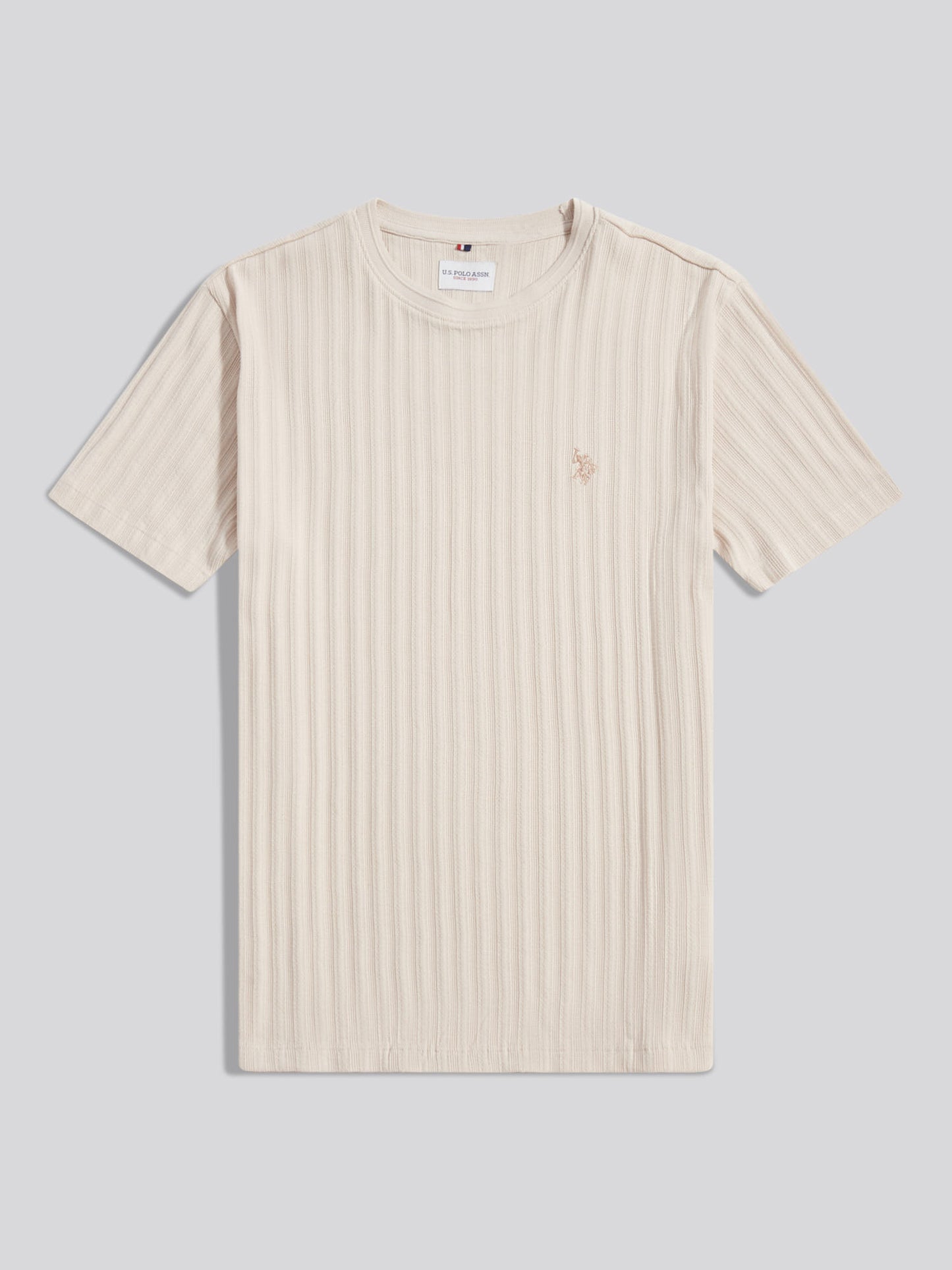 Mens Vertical Texture Loose Knit T-Shirt Beige