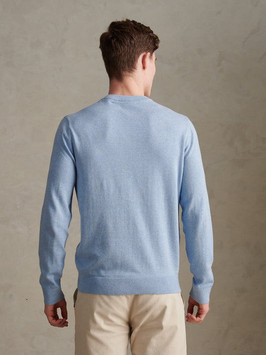 Mens Double Horsemen Cotton Knit Crew Jumper Parisian Blue Marl