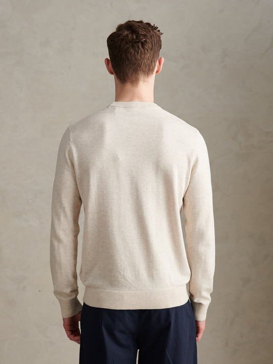 Mens Double Horsemen Cotton Knit Crew Jumper Birch Marl