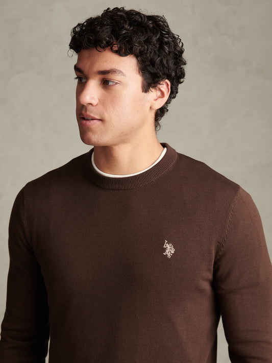 Mens Double Horsemen Cotton Knit Crew Jumper Bracken